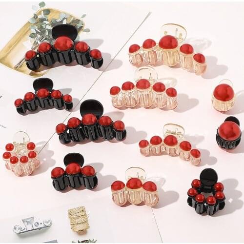 New Red Pearl Plate Hair Clip Wedding Geometric Hair Clip Elegant All-match Hairpin for Women Girl Hair Accessories Headwear