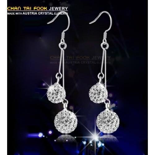 IREACESS New fashion brand long chain 10mm full rhinestone ball drop earrings For women jewelry