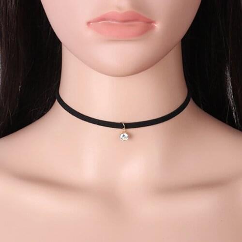 Poputton Rhinestone Chokers Necklaces for Women Jewelry Black Velvet Rope Chian Choker Necklace with Pendant Collier Femme 2018