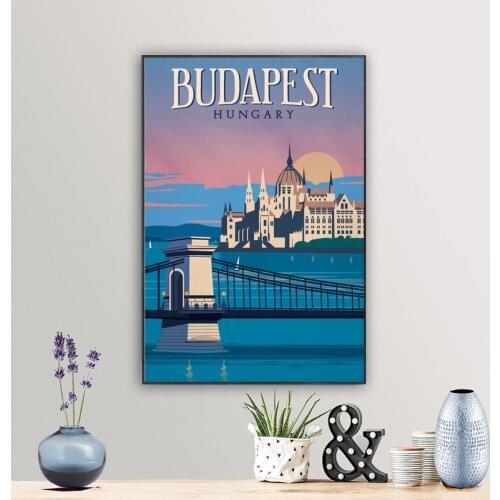 Grand Budapest Travel Poster Canvas Painting Wall Decor , Vintage Budapest Hungary Art Prints Picture for Living Room Home Decor