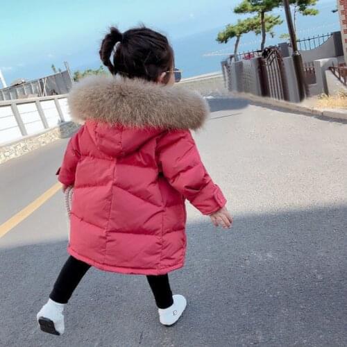 New Fashion Winter Coats For 2 3 4 6 7 8 Yrs Baby Girl Clothes Fur Collar Hooded Down Parkas Mig-length Style Warm Girl Clothing