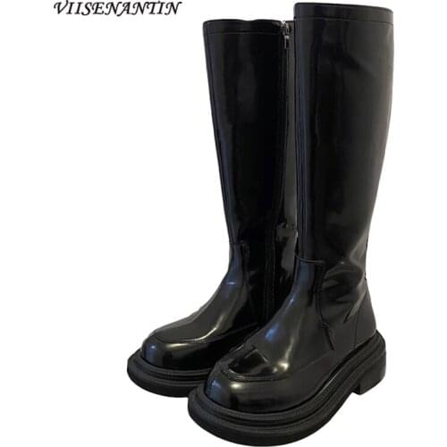 Knight Boots Women But Knee Boots 2020 New Round Toe Thick Heel Thick Bottom High Boots Wild Thin Zipper Long Boots Women
