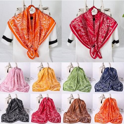 Silk Satin Scarf 70cm Paisley Printed Hijab Scarf Female Headband Hair Scarves 70*70cm Square Shawls Cashew Flower Neckerchief