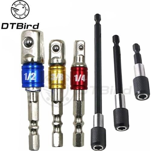 6pcs/set 1/4 "3/8" 1/2 "Steel Socket Adapter Hex Shank Set With Magnetic Extension Bit Set Quick Release Tools Drill Bits