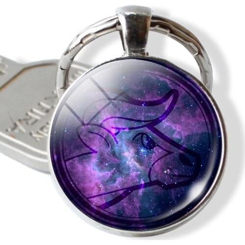 Glass Cabochon 12 Constellation Keychain Birthday Gifts Horoscope Astrology Galaxy Key Ring