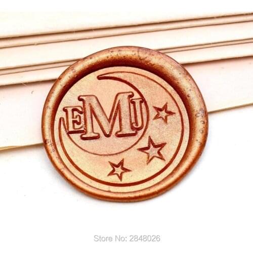 Custom 3 monogram Wax Seal Stamp,Moon with star Stamp Kit,midnight invitation seals,wedding gift,personalised wood wax stamp