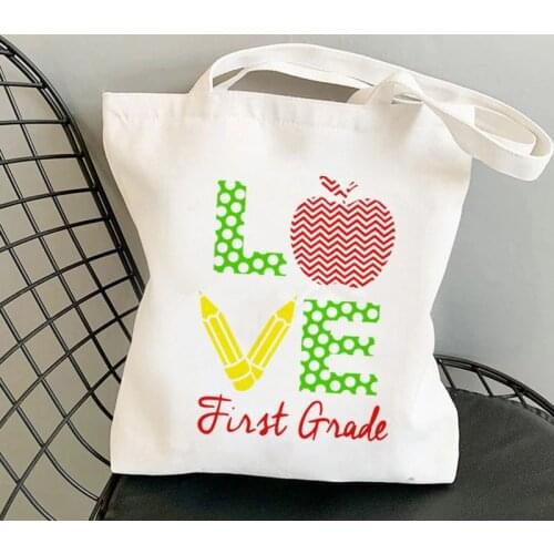 2021 Supplies love first grade Printed Tote Bag women Harajuku shopper Funny handbag girl Shoulder shopping Lady gift Canvas Bag