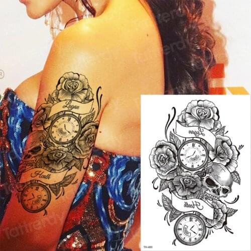 Temporary tattoo sleeves rose cross sticker tatoo halloween tattoo decal water tatto compass black fake tattoos leg arm thigh