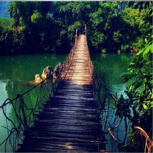 Wellyu Custom large-scale mural PVC floor wooden bridge sky landscape 3D three-dimensional floor thick and wear-resistant