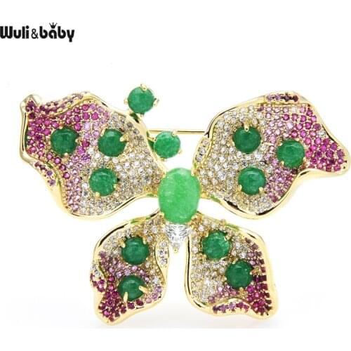 Wuli&baby Retro Green Butterfly Brooches For Women Designer 2-color Luxury Cubic Ziconia Insects Weddings Party Brooch Pin Gift