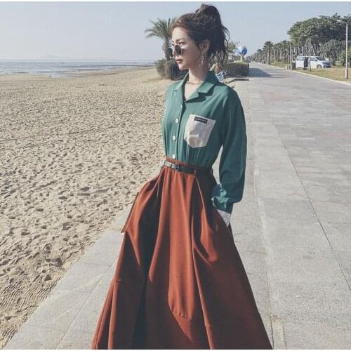 Casual Patnchwork Button Up Women Shirt Dress Pockets Notched Collar Ladies Maxi Dresses 2021 Spring Chic Plus Size Female Robe