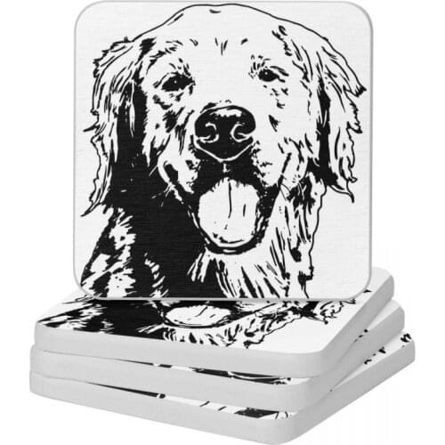 Golden Retriever Face Black White Diatomaceous Earth Square Round Coaster Heat Insulation Cup Bonsai Mat Soap Pad Diameter 10cm