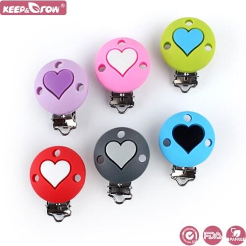 10pcs Baby Pacifier Heart Silicone Clips Baby Toys 0 to 12 Months Stainless Steel Silicone Soother Clip Non-toxic For Newbron