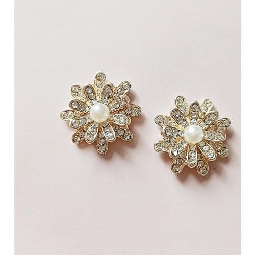 10 PCS 19.5mm Metal With Rhinestone Flower Crafts Decorations DIY Hair Accessories Jewelry Making Accessories