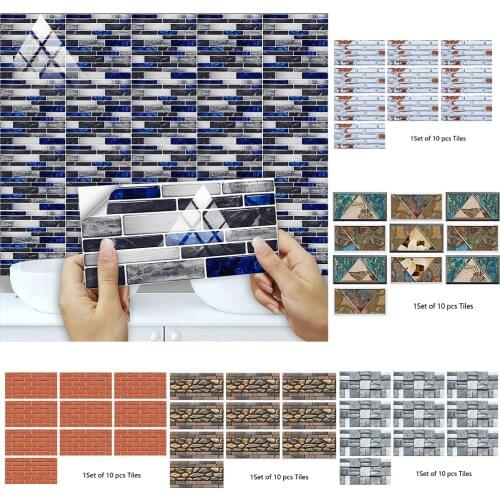 10pcs Flat Marble Embossing Tiles Sticker Kitchen Oil-Proof Bathroom Tables Home Decor Glossy Surface Peel & Stick Wall Sticker