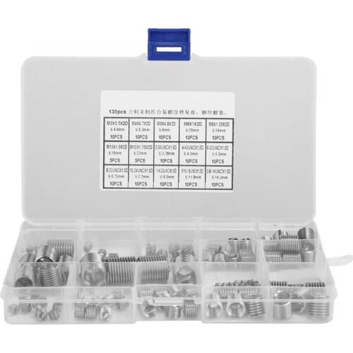 140Pcs M3/M4/M5/M6/M8/M10/M12 Helicoil Wire Thread Inserts Stainless Steel Helical Screw Threaded Repair Inserts Assortment Kit