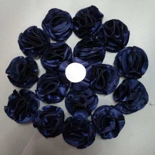 20Pieces/Bag Navy Blue Satin Rose Handmade Size 3.5CM Artificial Roses Ribbon Flower Hand DIY Wedding Bouquet Hair Accessories