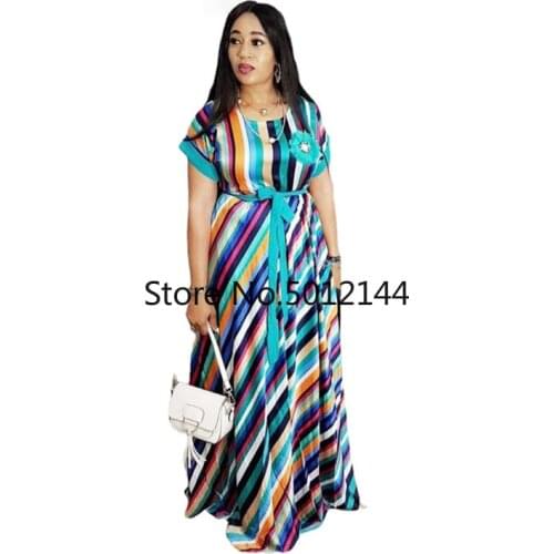 2021Summer color dress long loose stripe maxi dress for girl fashion africaine robe african women clothing africa clothes