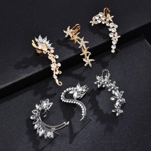 2021 New Fashion Ear Cuffs Star Flower Ear Cuff Clip Earrings for Women Crystal Climbers No Piercing Fake Cartilage Earring