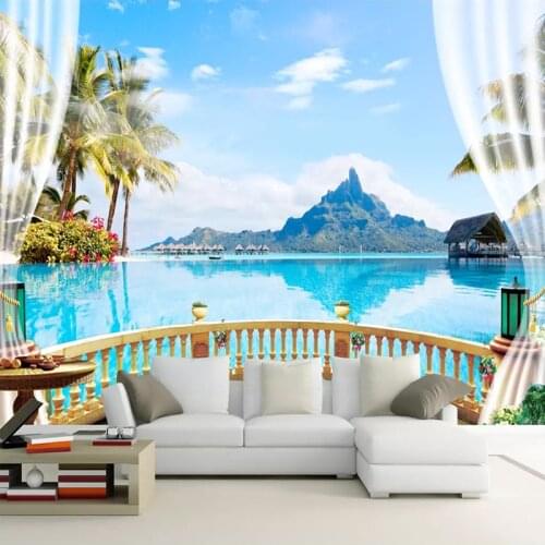 3D Wallpaper Modern Seaside Landscape Balcony Nature Scenery Photo Wall Mural Living Room Bedroom Home Decor Wall Painting Mural