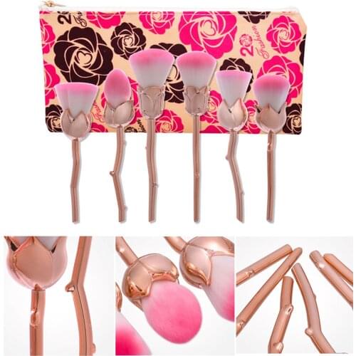 6Pcs/Set Makeup Brush Multifunctional Flower Shape Ultra Soft Fashion Rose Flower Brush for Cosmetic