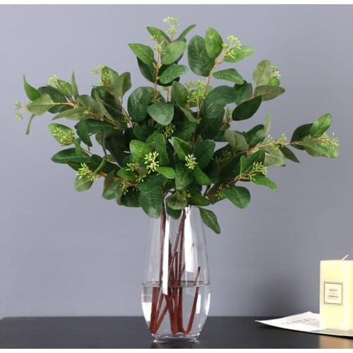 85cm Green Eucalyptus Leaves Artificial Plant Leaves With Fruit Eucalyptus Hotel Wedding Home Soft Decoration Flower Ornaments