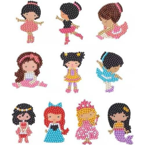 5D DIY Full Drill Round Cartoon Girls Diamond Painting Puzzle Children Sticker Little Girl Diamond Paintings Sticker