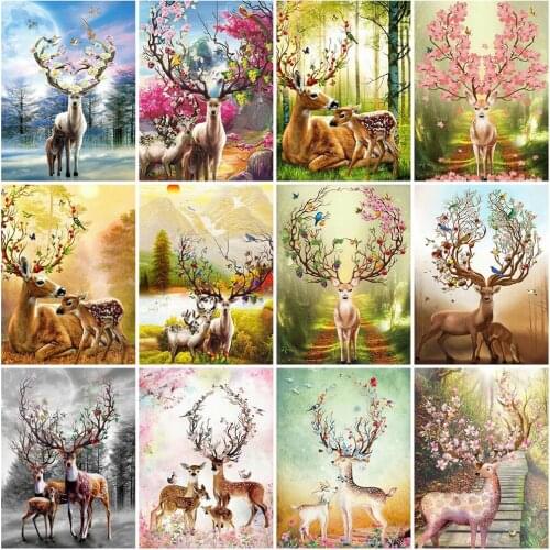 Huacan Diamond Painting With Square Rhinestones Deer 5D Diamond Mosaic Embroidery Animals Modular Pictures Gift Home Decor