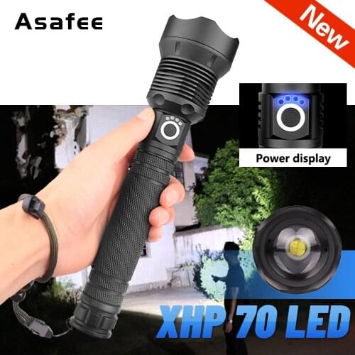 Asafee High Powerful Flashlight Torch Light CREE XHP70.2 Use 18650&26650 Zoom Torch Lantern Outdoor Camping Tactical Light Lamp