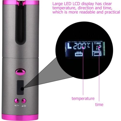 Cordless Auto Hair Curler Automatic Curling Iron USB Rechargeable Hairstyling Curling Barrel Wand Portable for Home Salon Travel