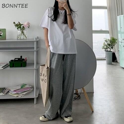 Basic Pants Women Summer Fashion Simple Korean Style High Waist New Soft All-match Wide Leg Streetwear Female Leisure Trousers
