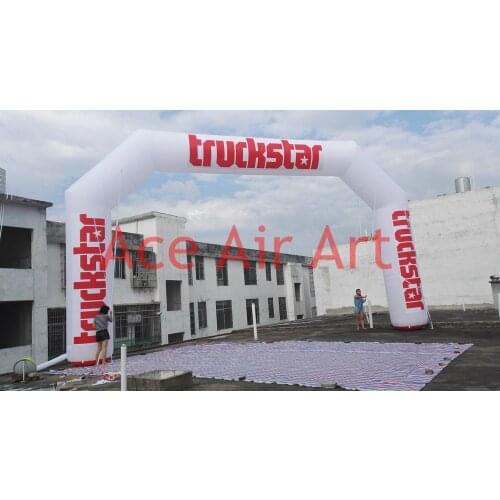 White giant 10m inflatable truck sport arch with truck star slogan for truck game