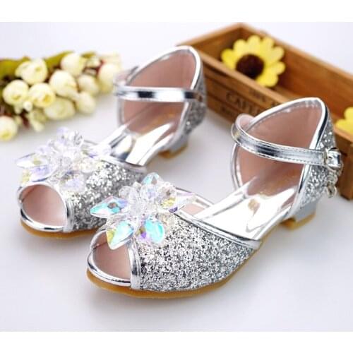 Children Sandals For Girls Weddings Girls Sandals Crystal High Heel Shoes Banquet Pink Gold Blue Gold Colors