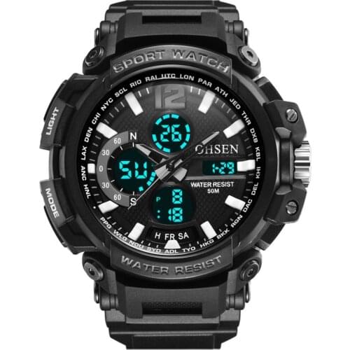 OHSEN Men Sports Watch Military Watches LED Quartz Dual Display Waterproof Outdoor Sport Mens Wristwatches Relogio Masculino