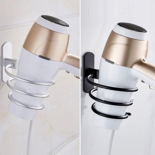 Hair Dryer Holder Blower Organizer Adhesive Wall Mounted Nail Free No Drilling Stainless Steel Spiral Stand Bathroom Bedroom