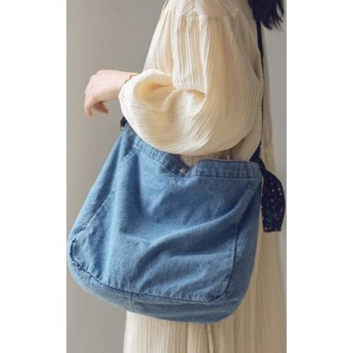 Jeans Bag Wide Shoulder Strap Denim Tote Bag Casual Handbag For Women Designer Simple Shoulder Bags Soild Crossbody Bag 2021 New