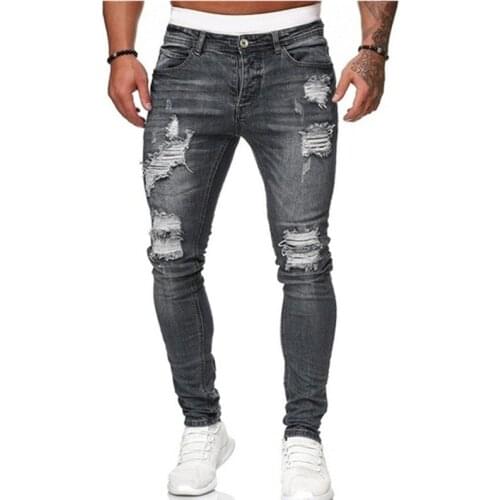 Mens Waistline Hole Jeans Summer Autumn pure color Skinny Trousers Slim Biker Outwears Pants Classic Cowboys Young Man Joggin