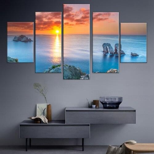 Artwork Modular Pictures Canvas Decor Living Room Wall 5 Pieces Reef Stone Sunrise Seascape Paintings Art Frame Poster HD Prints