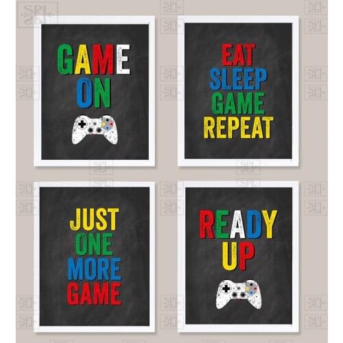 Gaming Wall Art Video Games Posters Playroom Wall Pictures Posters and Print Boys Canvas Prints Eat Sleep Game Repeat Game Decor