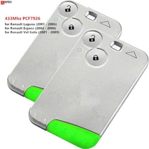 Keyecu Pair Smart Card Remote Key 2 Button 433MHz PCF7926 for Renault Laguna Espace Vel Satis 2001 2002 2003 2004 2005 2006 2007