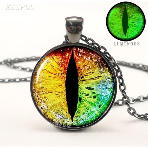 Dragon Eye Steampunk Green Blue Glow In The Dark Glowing Pendant Necklace Black Chain Luminous Jewelry Valentines Day Gifts