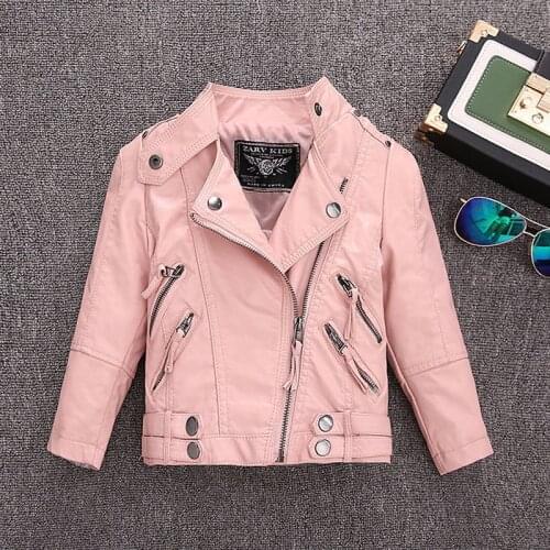 Girls Pink Coats Spring Fall Pu Leather Jackets for Kids Boys Black/red Color Korean Mandarin Collar Leather Jacket 4 8 13 Yrs