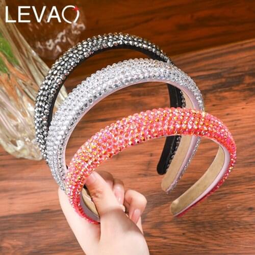 Levao Luxury Full Rhinestone Headband For Women Crystal Solid Color Hairband Hoop Bezel Turban Hair Accessories