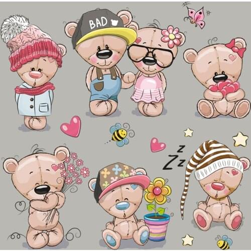 Cartoon Bears Set Badges Iron On Transfers Clothing Badges Patches Garment Accessory Washable Heat Transfer Diy New