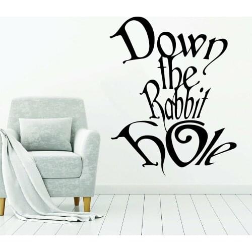 Cartoon Down The Rabbit Hole Alice In Wonderland Wall Sticker Kids Room Bedroom Alice In Wonderland Quote Wall Decal Vinyl