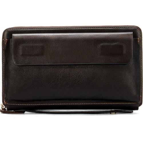 Genuine Leather Double Zipper Mens Clutch Bags Purse For Men Passport/Phone Wallets For Credit Card Clutch Male Mens Wallet