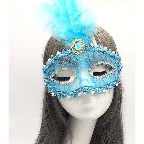 Wholesale Feather Mask Party Catwalk Makeup Dance Half-faced Lace Sexy Transparent Masks