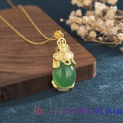 Green Jade Dragon turtle Pendant Zircon Natural Gemstone Charm Necklace Crystal Jewelry 925 Silver Fashion Chinese Chalcedony