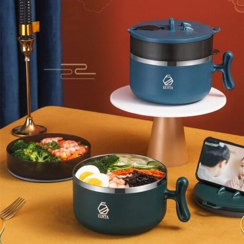 Student Dormitory Office Worker Portable 304 Stainless Steel Instant Noodle Bowl Double Insulation Lunch Box