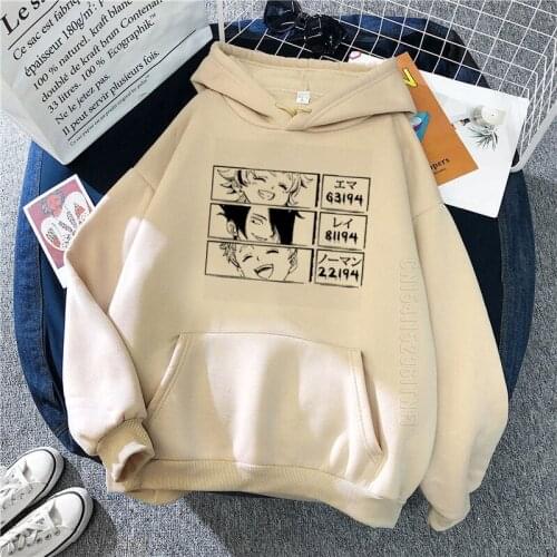 Promised Neverland Pink Anime Hoodies Clothes For Teens Graphic Streetwear Men Harajuku Kawaii Aesthetic Sweatshirt Warm